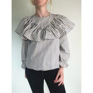 ALEXA CHUNG Striped Ruffle Collar Blouse US 6